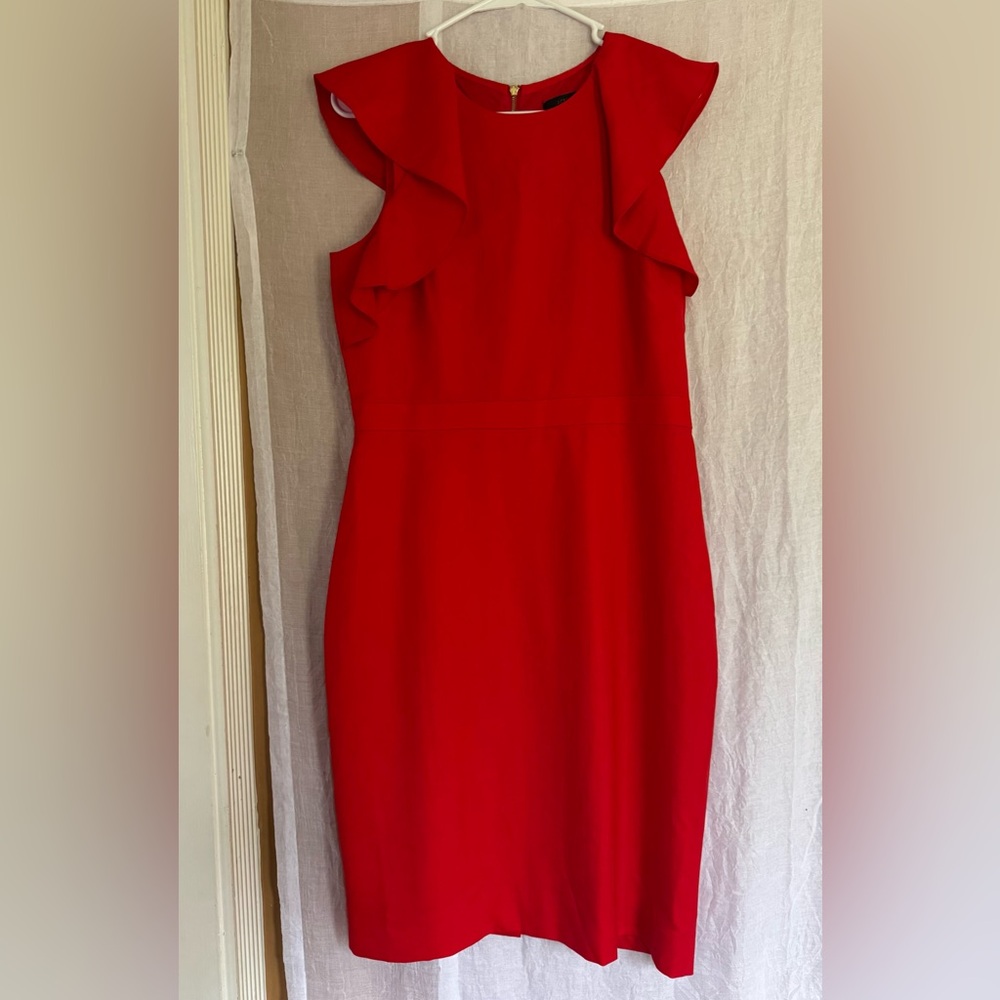 J. Crew Red Shoulder Ruffle Sheath Dress size 10